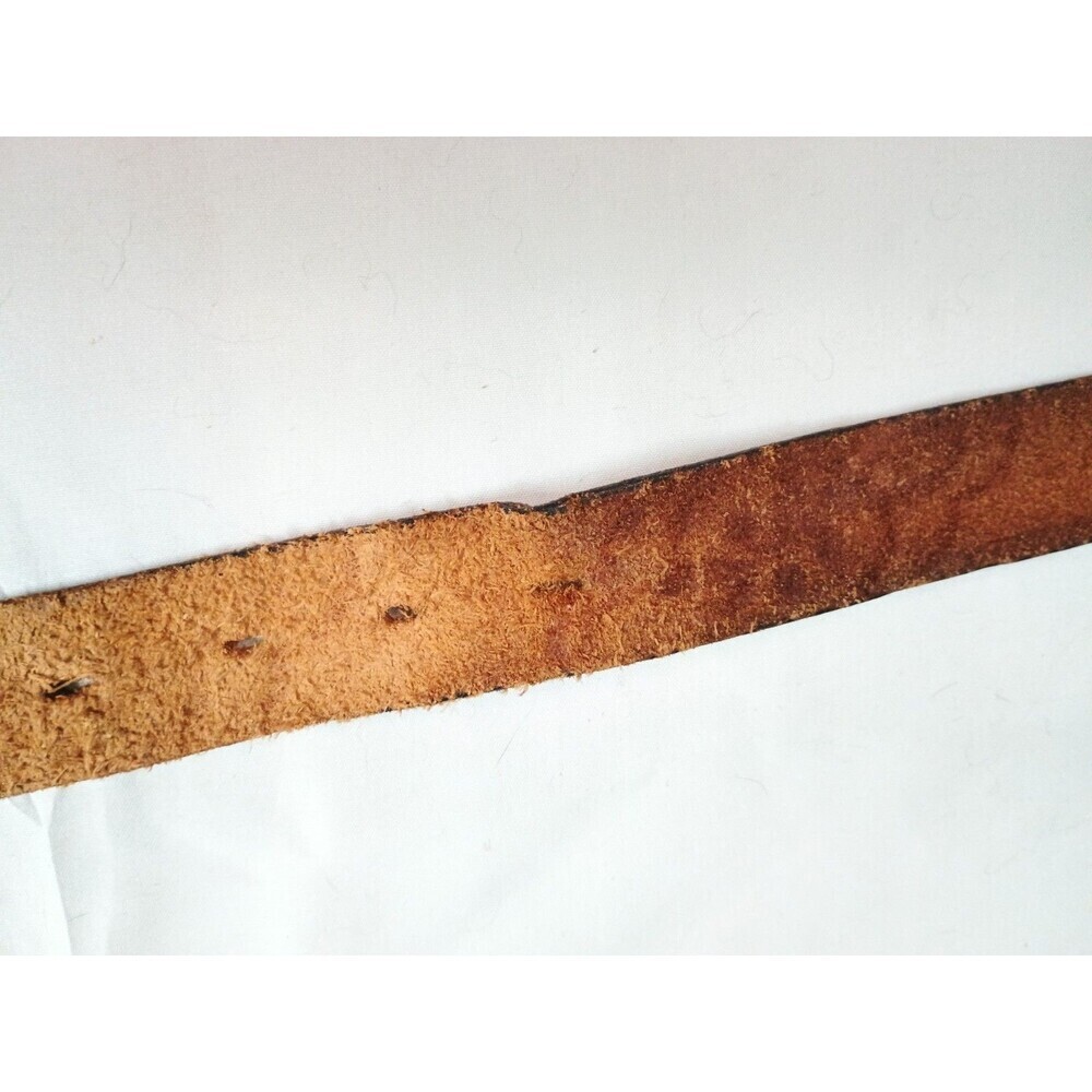 Vintage 90s Made in USA Floral Tooled Leather Belt 18-3222 Solid Brass Buckle - Picture 11 of 15